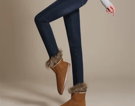 乐格力雅韩版新款加绒加厚牛仔裤女冬高腰显瘦...