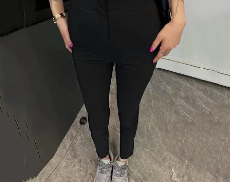 黑色高级感休闲裤女秋季高腰弹力显瘦九分小脚...