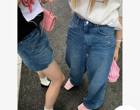 区区欧阳小个子高腰阔腿裤牛仔裤女夏季新款直...