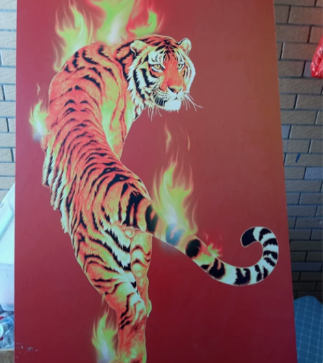 四联 火虎生肖，火焰老虎-客厅装饰画 无框...
