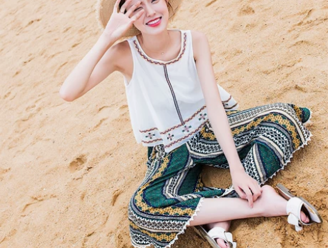 2017波西米亚民族风刺绣雪纺吊带背心女宽...