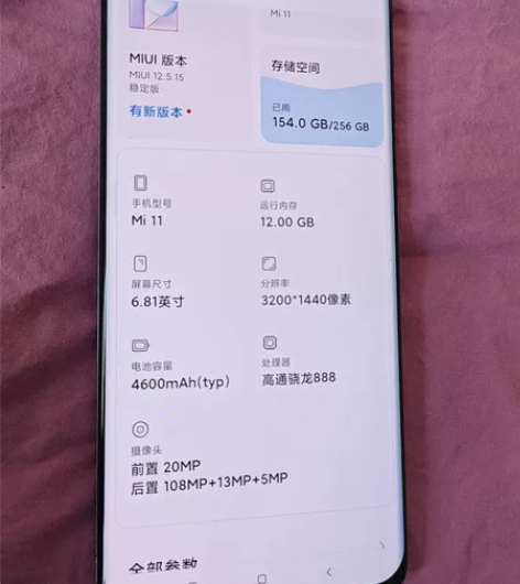 上市买的小米11 12g+256g 5G蓝...
