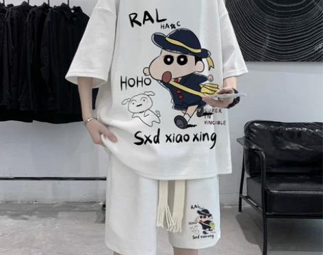 运动套装男士夏季宽松休闲短袖短裤华夫格男装...