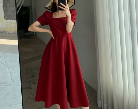 FT GUOGE红色连衣裙女2021夏季新...