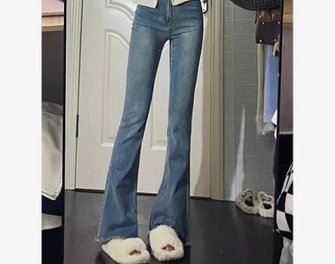 微喇牛仔裤女2022年新款秋冬季高个子复古...