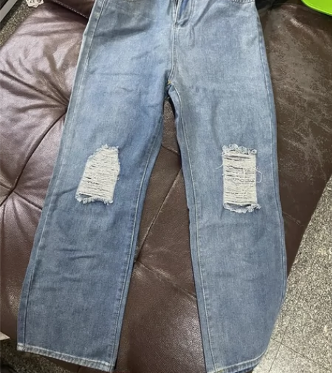 破洞高腰牛仔裤女士网红炸街乞丐裤子春夏秋宽...
