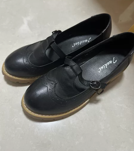 2023春新款真皮女鞋厚底牛筋底粗跟浅口单...