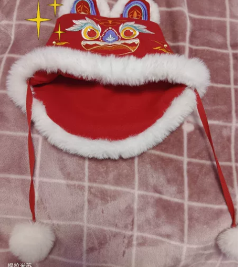 汉服刺绣舞狮包包小福虎加绒帽子,包邮,可小...