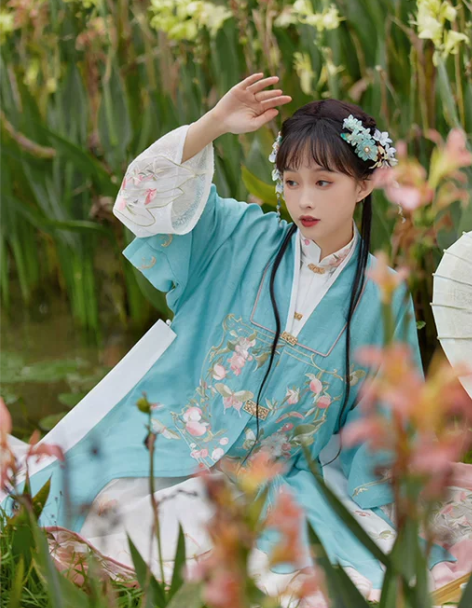 海棠醉桃 明制立领长衫绣花天丝外衫仿妆花马...