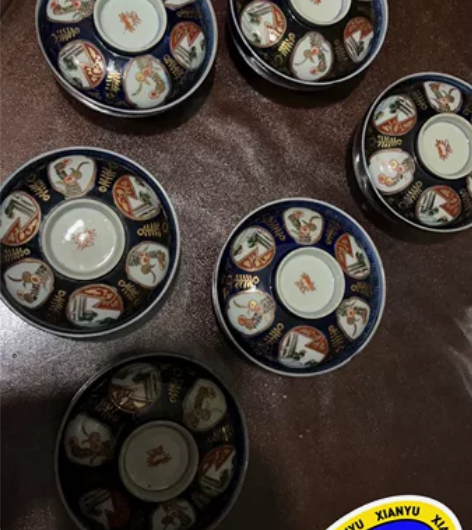 孤品，中古描金彩绘盖碗，纯手绘盖碗，7个全...