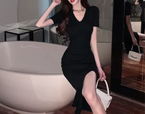 纯欲风辣妹性感开叉显身材包臀裙polo修身...