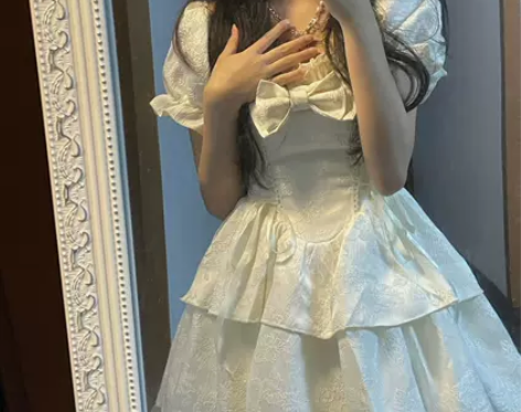 法式初恋绝美蕾丝蝴蝶结连衣裙女夏小个子温柔...