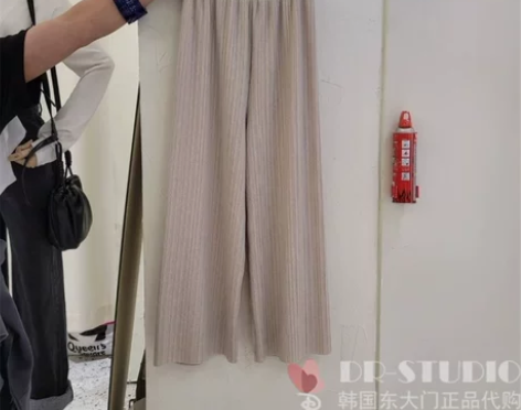 韩国东大门代购 松紧腰纹理直筒垂感百搭休闲...