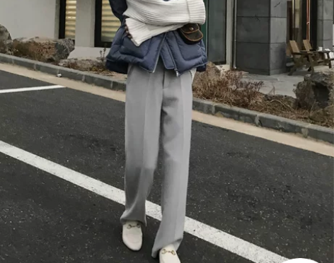 【双12清仓款】直筒灰色时尚西装裤宽松加厚...