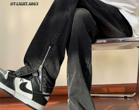 喇叭牛仔裤 开叉牛仔裤喇叭裤美式vibe高...