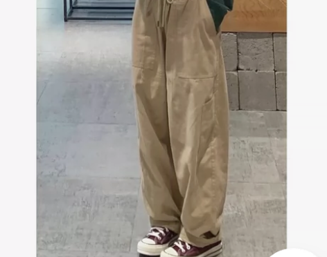 纯棉日系宽松直筒工装裤 阔腿休闲运动长裤女...