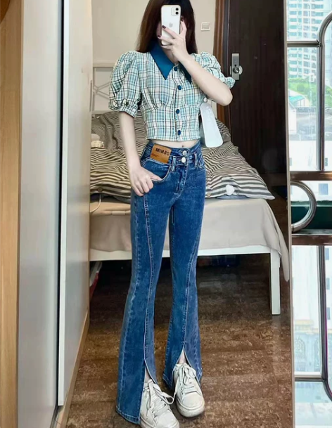 高腰牛仔裤 显瘦高腰牛仔哲娜纯女秋冬202...