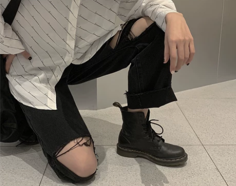 红人馆破洞牛仔裤女夏乞丐新款韩版高腰直筒宽...