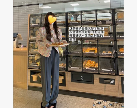 白水女 灰色休闲裤女秋季新款设计感小众明线...