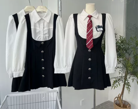 画解 校园小说女主 假两件连衣裙女秋学院风...