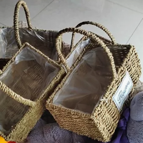 手提编织篮花篮野餐篮 伴手礼多肉篮 三个款...