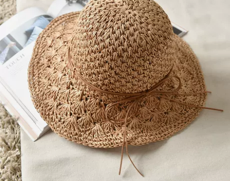 草帽女夏天小清新大沿帽可折叠沙滩帽子海边度...