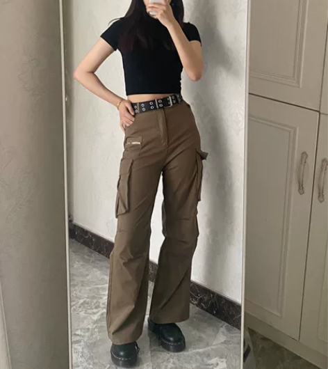 YOUNG K 原创美式复古口袋工装裤男女...