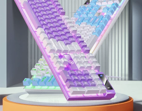 银雕有线键盘机械手感炫光游戏办公女生可爱粉...