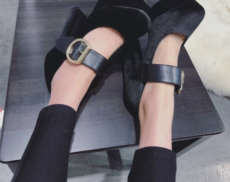 12CM超高跟单鞋女圆头秋季2018新款防...