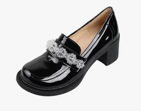 2021春秋水晶冰花粗跟玛丽珍鞋女英伦风复...