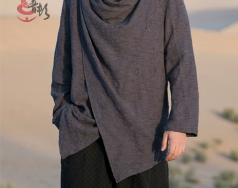 春秋佛系男装古装居士服中长款棉麻汉服风衣中...