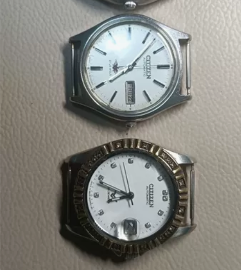 西铁城全自动老机械手表，从左自右所使用的机...