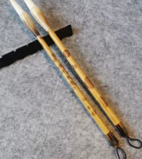 大楷毛笔两支羊毫笔福建红湘妃竹子笔杆花牛角...