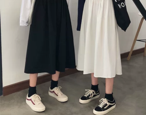 早秋新款大码女装胖妹妹松紧腰中长款学生高腰...