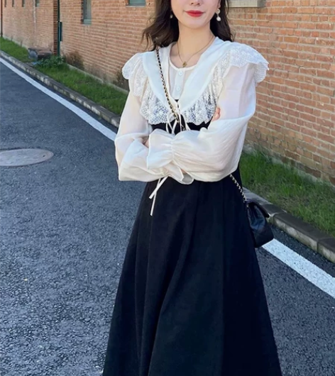 法式秋冬显瘦复古赫本风红色裙子胖妹妹蕾丝娃...