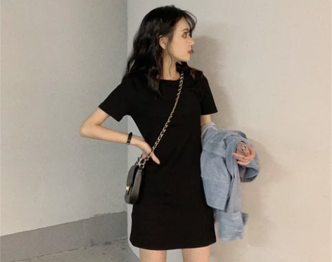 港味复古短袖连衣裙女夏新款休闲遮肚中长款法...