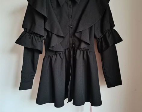 黑色收腰衬衫裙 女炸街春秋气质长袖连衣裙 ...