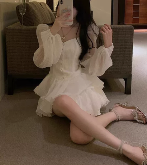 法式泡泡袖连衣裙女设计感小众裙子新款胖mm...