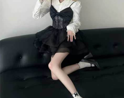 纯欲宫廷少女蕾丝网纱吊带连衣裙公主蓬蓬裙生...