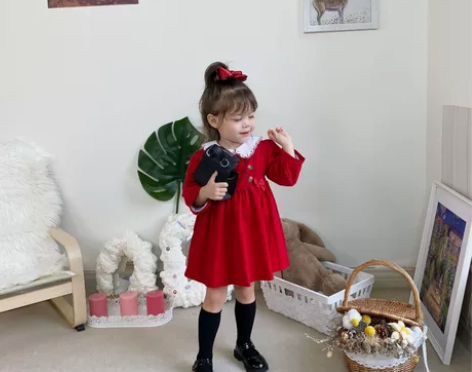 20秋冬新款女童灯芯绒绣花洋气蓬蓬裙女孩气...