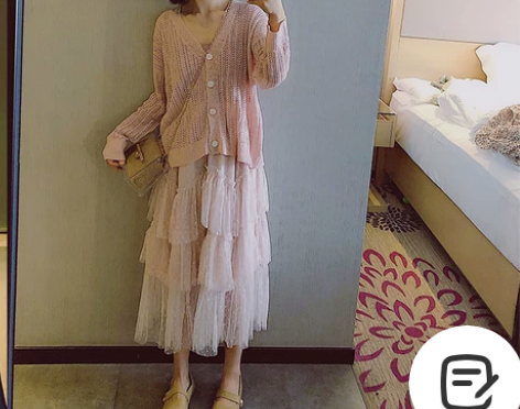 春夏 少女樱花粉色仙女波点纱纱半身长裙可爱...