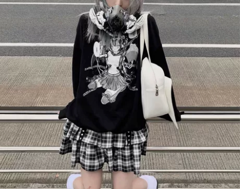 原宿punk朋克风短裙黑白格子柳钉裙高腰双...
