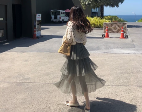 果果家GGWOMEN 半身裙裙子高腰超仙网...