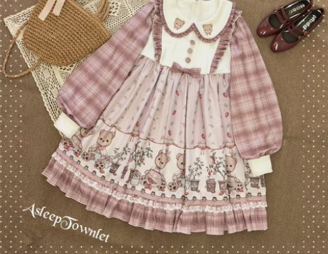 出【木偶熊与草莓园】 lolita 格子田...