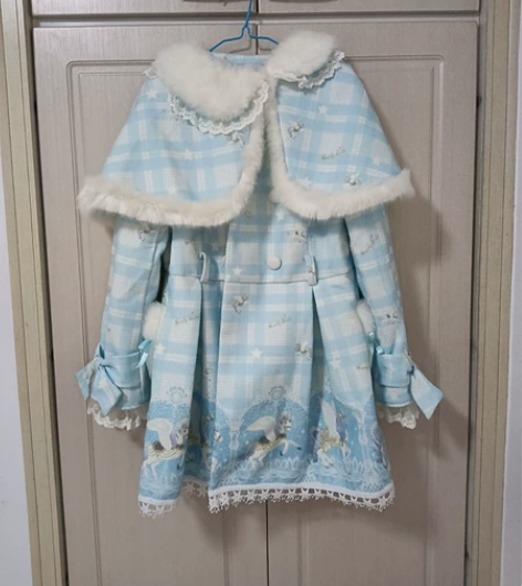 糖果雨冬季日系甜美改良长袖毛呢外套有披肩中...