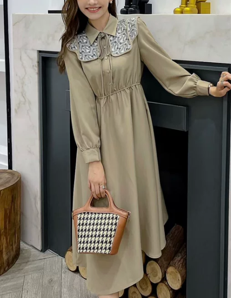 卡其色连衣裙2023春装新款御姐法式气质