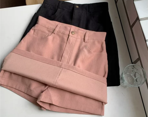 大码粉色半身裙女夏季胖mm工装风高腰显瘦别...