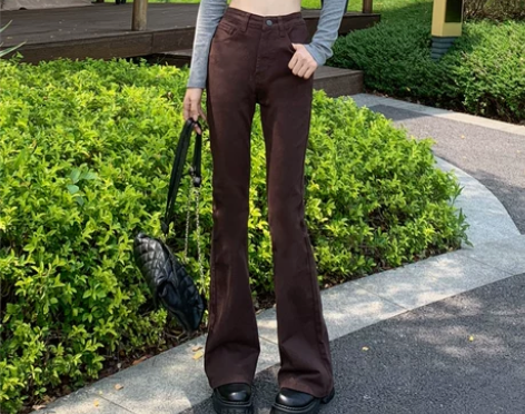 高腰微喇叭牛仔裤女春装2022年新款弹力修...