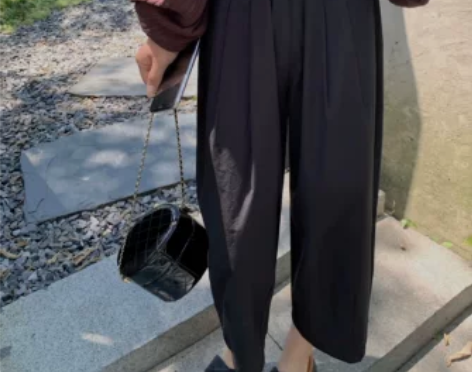 60支洗水棉100棉小个子阔腿休闲裤女早秋...