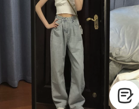 bm风收腰双扣浅蓝显瘦高腰牛仔裤女2020...